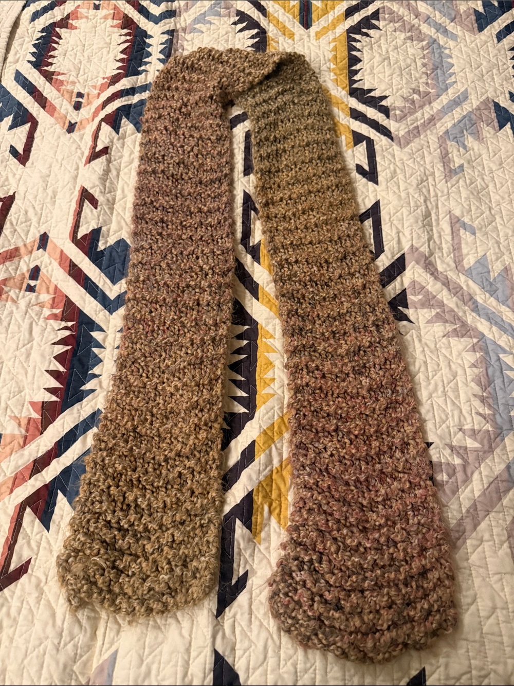 Handknit Bouclé Scarf in Taupe to Mauve Gradient
